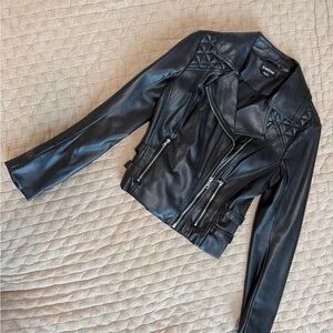 bebe Quilted Black Vegan Leather Jacket Size XS